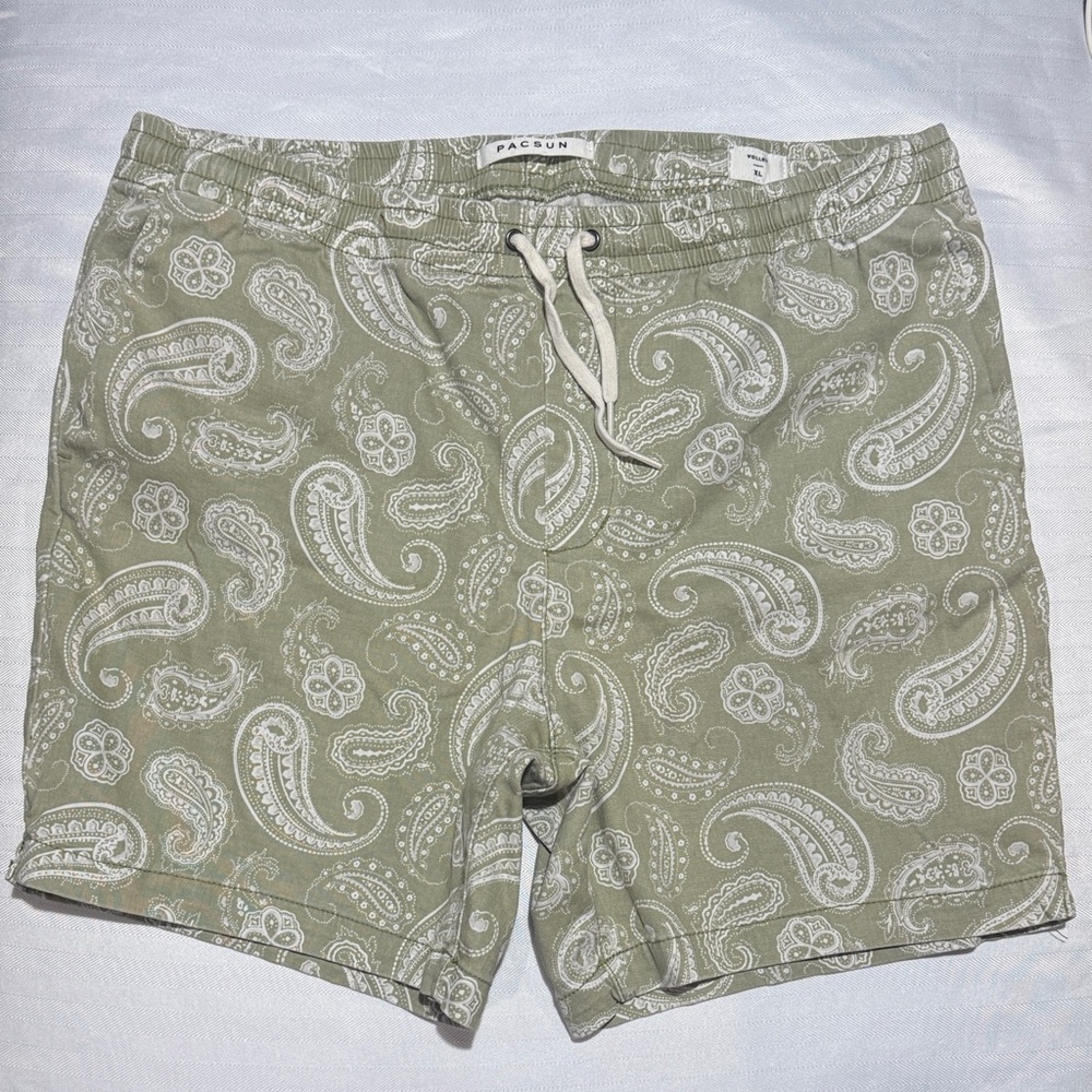 PacSun Sage Green Paisley Volley Shorts